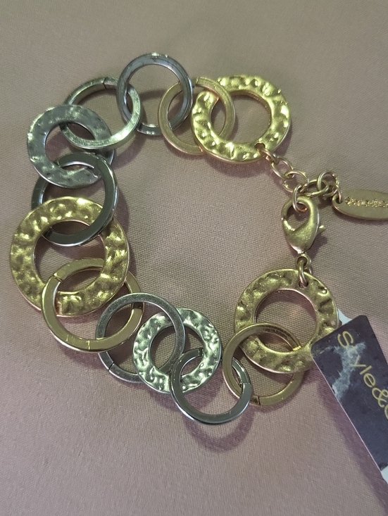 Style & Co. Jewelry - Style & Co. Two-Tone Hammered Circle Link Bracelet - Gold & Silver